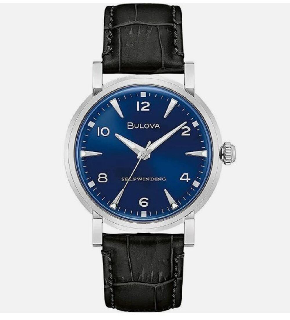 Bulova 96A242 Classic Automatic Blue Dial Leather Strap Selfwinding Watch $499